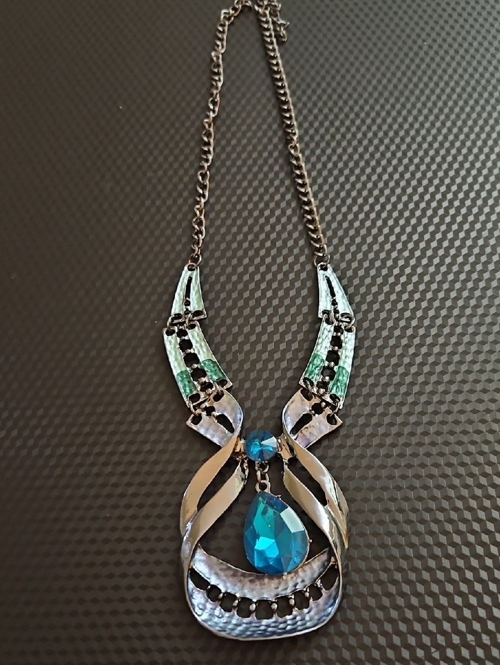 Blue Teardrop Pendant Statement Necklace by